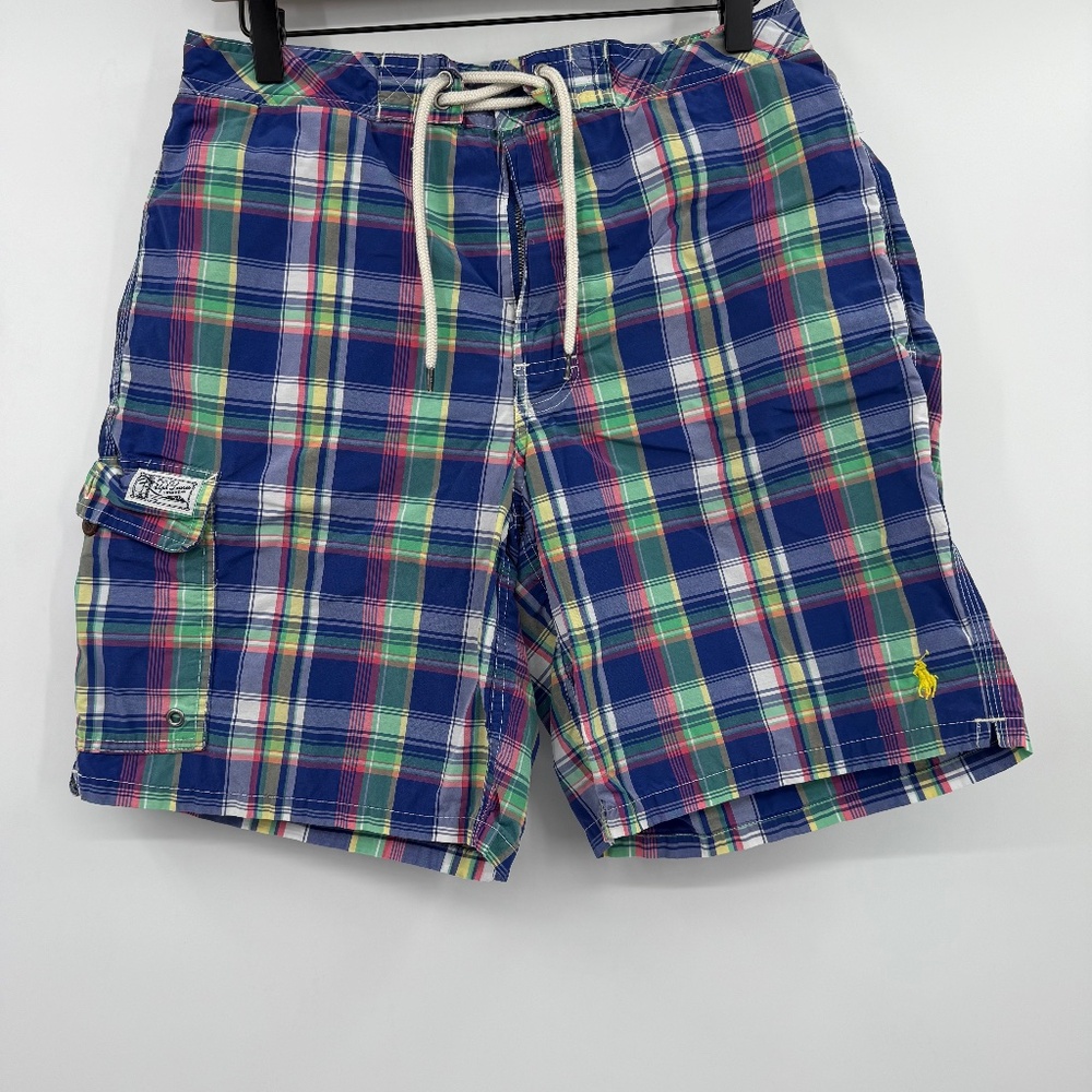 Polo Ralph Lauren Swim Shorts Men Medium Multicolor Plaid Trunks Lined Elastic